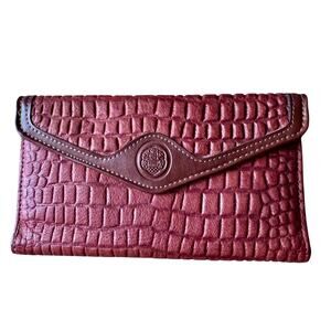Red Crocodile Embossed Leather Checkbook Wallet Clutch 7" x 4"